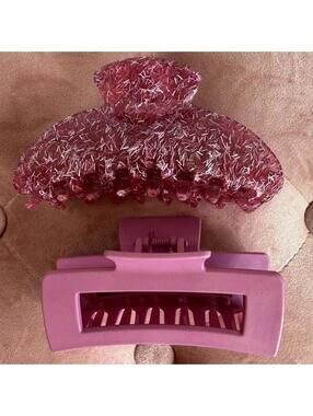 Pink Glitter Confetti Claw Clip, and Hot Pink Large Claw Clip for thick hair